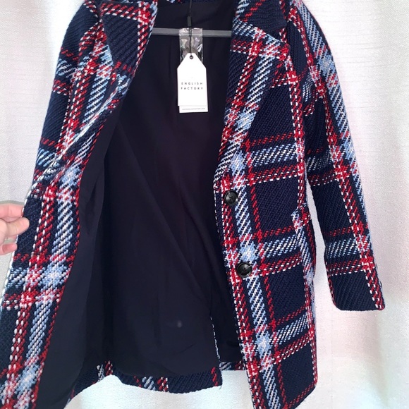 English Factory Navy Blue Plaid Coat - Picture 2 of 11